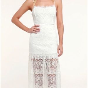 White lace sleeveless midi dress